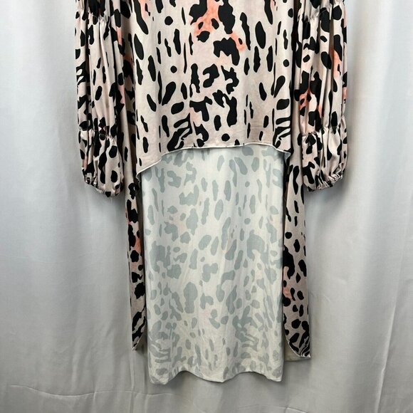 OC Order Plus Womens Pink Leopard Print Long Sleeve High Low Tunic Top Sz Small - Picture 6 of 9